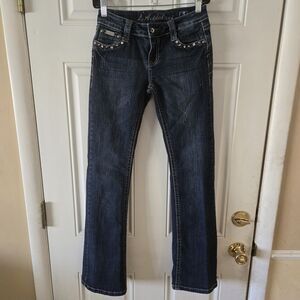 LA Idol USA Rhinestone Horseshoe Pocket Jeans Bootcut Y2K Size 3 Western Bling